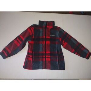 Columbia‎ red gray plaid fleece sweater size 8